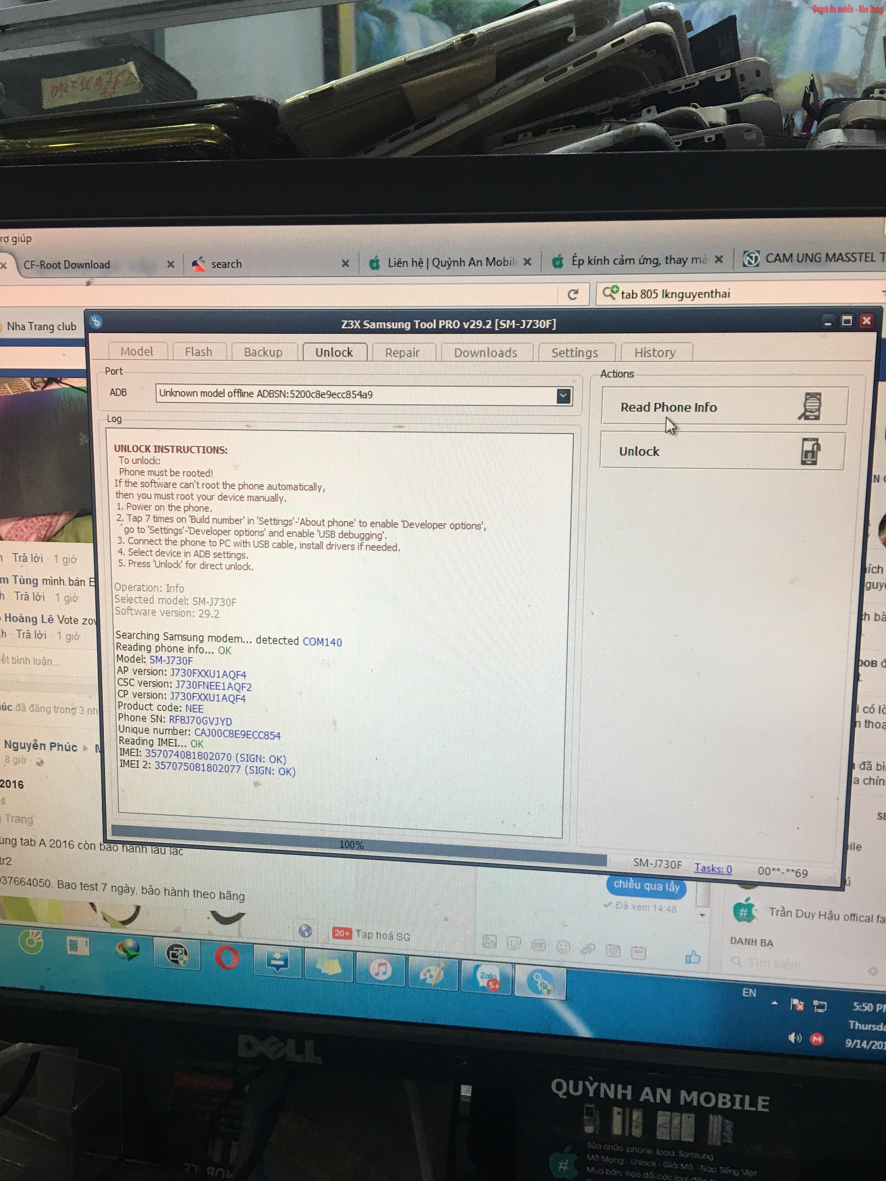 Unlock Samsung galaxy j7 pro SM-J730F tại Nha Trang bằng thiết bị chuyên dụng